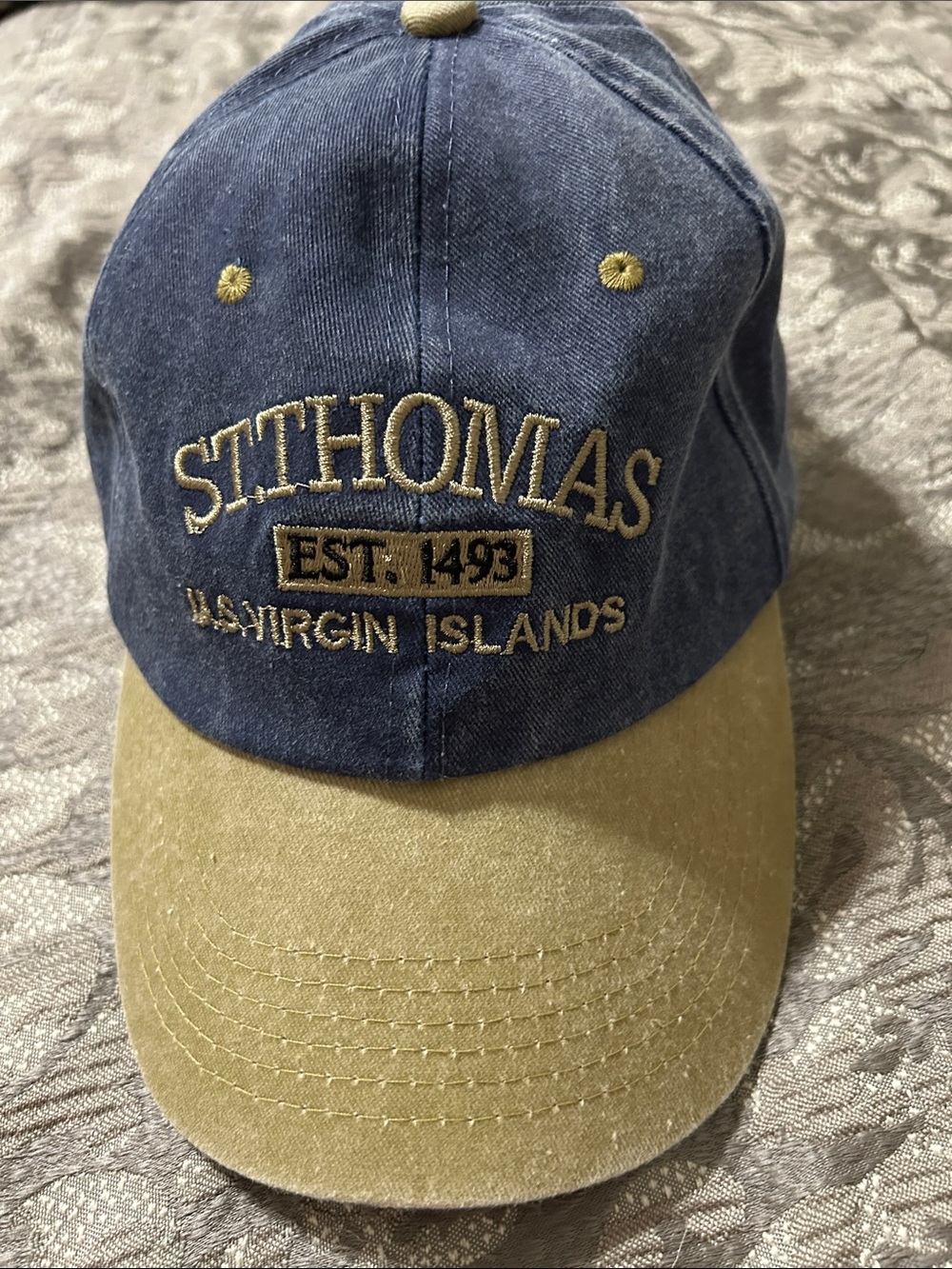 ST. THOMAS Virgin Islands Embroidered Baseball Cap - Navy & Khaki